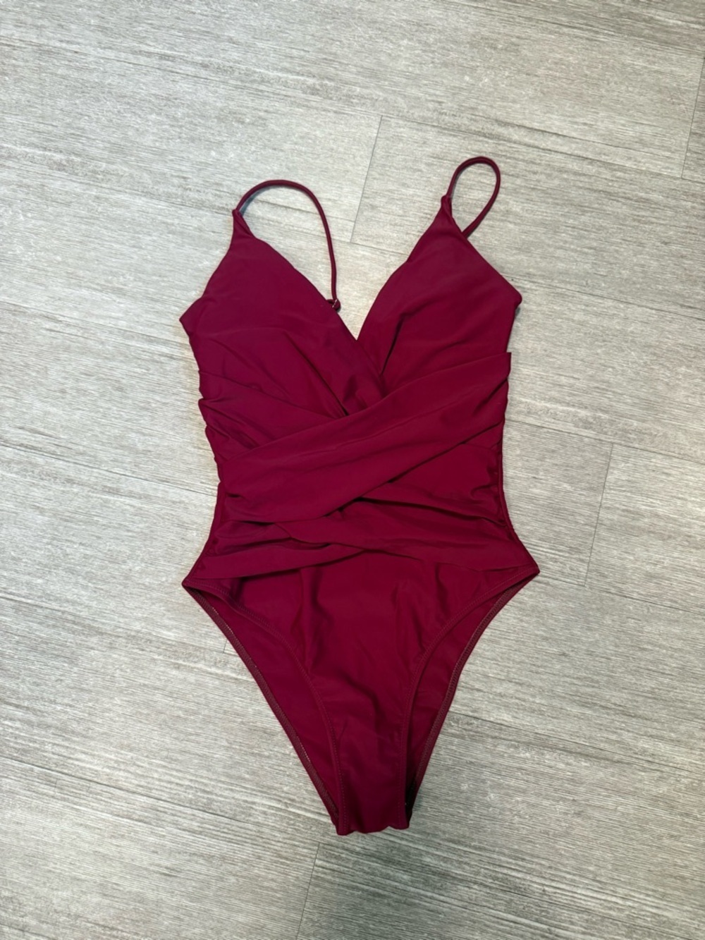 Berlook Burgundy Ruched V Neck One-Piece Swimsuit - Picture 6 of 10